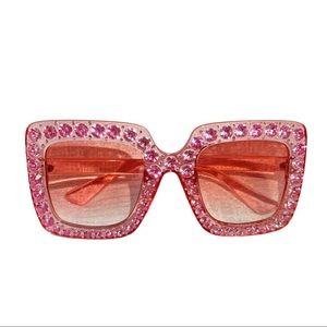 Pink Women Square Eyewear Rhinestone Luxury Diamond Sunglasses